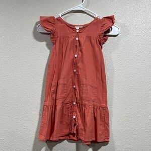 Cat & Jack Girls' Rust Button-Front Ruffle Sleeve Dress
